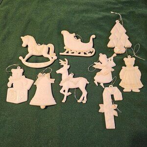 Vintage MCM Plastic White Gold Glitter Christmas Ornaments Set of 93"